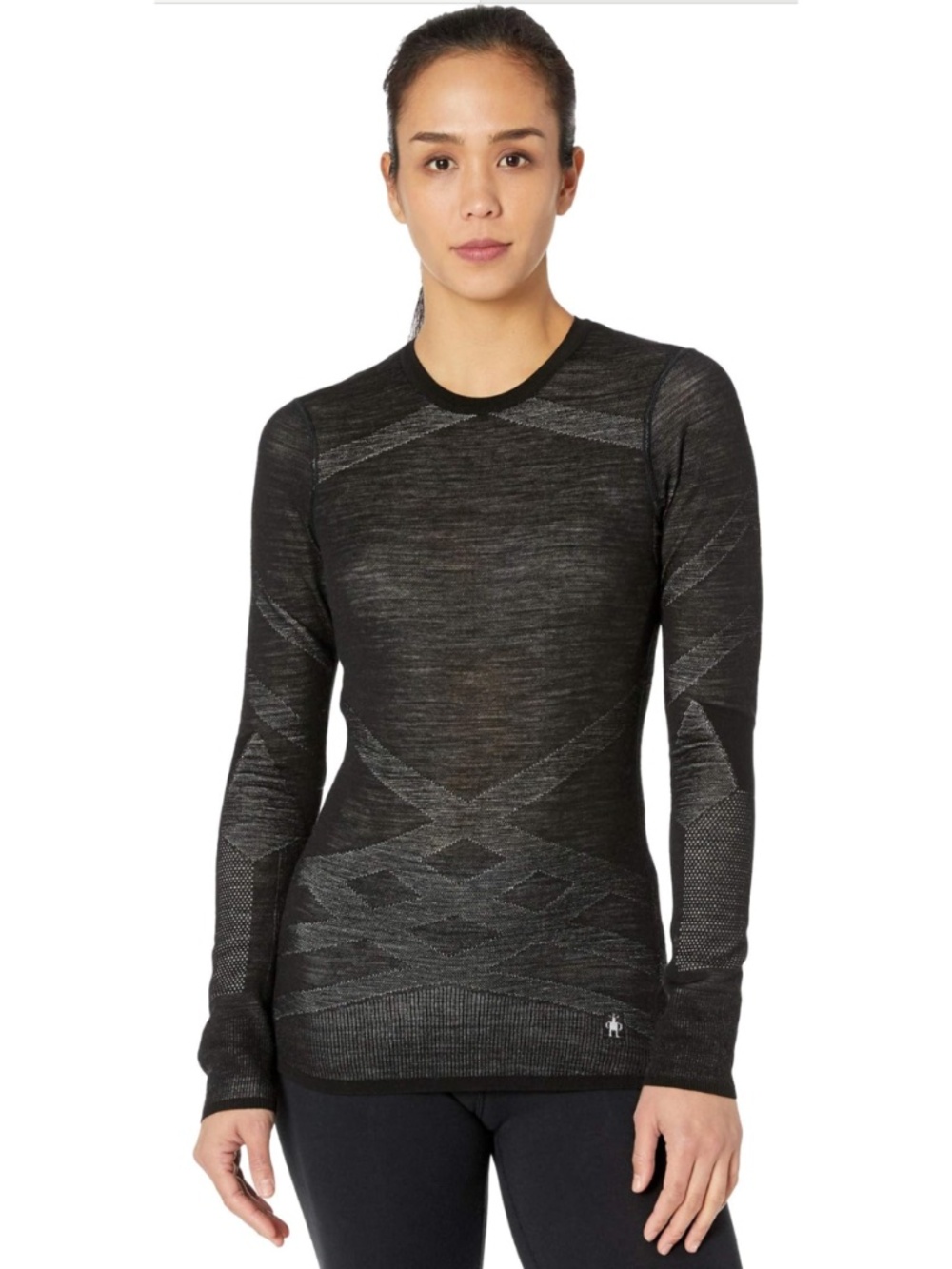 Smartwool Intraknit 200 Thermal Merino Base Layer Crew Black-White Large Women's - Picture 5 of 17